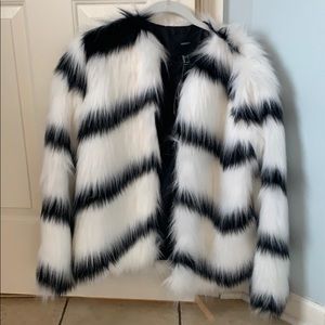 Women’s size sm black and white striped fur coat
